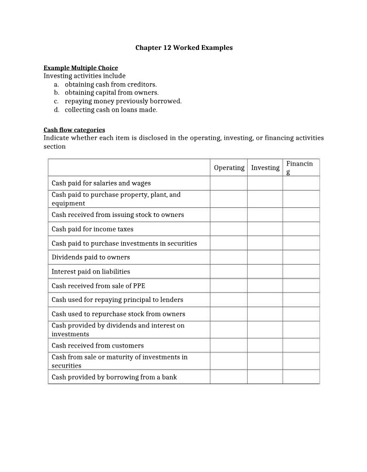 Worked Examples for Chapter 12