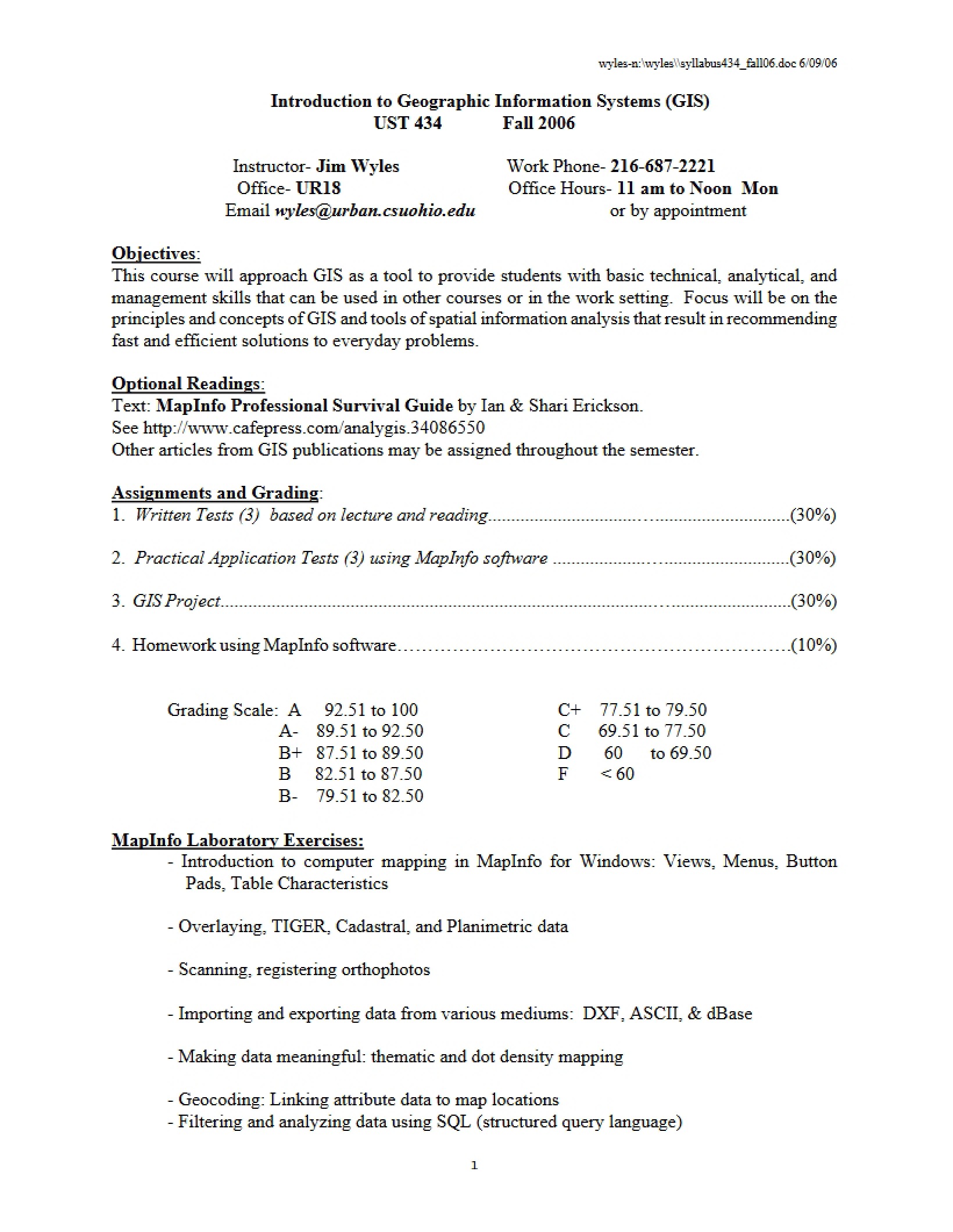 Introduction to GIS Course Outline