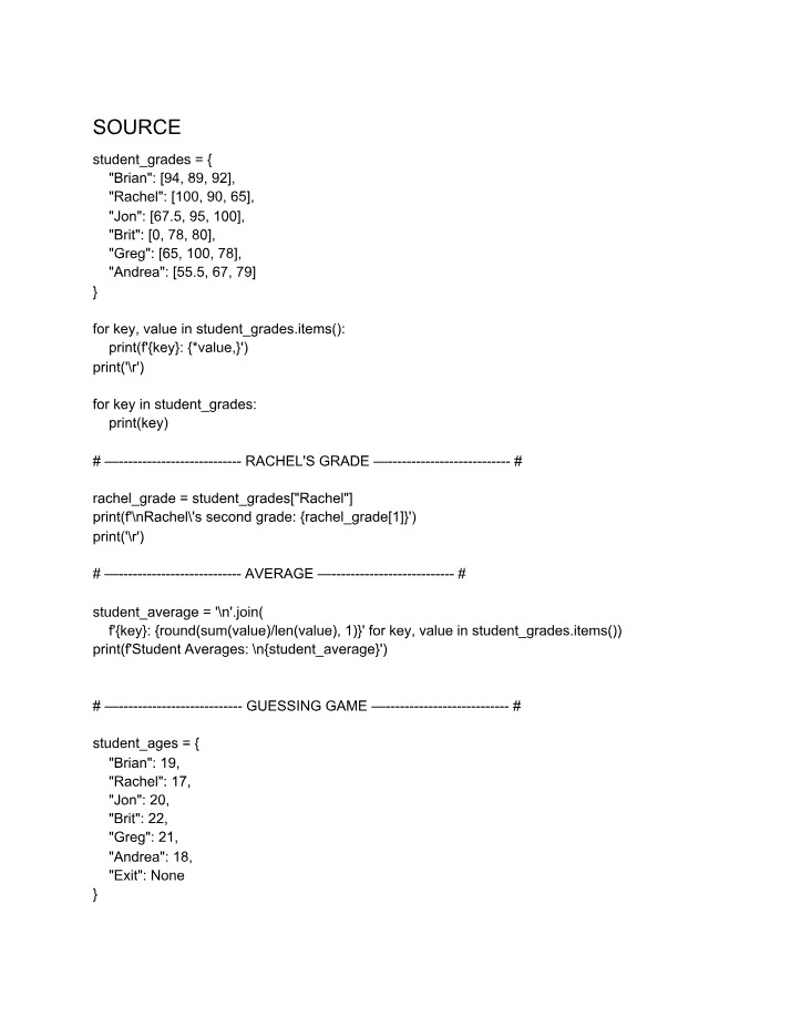 Student Grades and Age Guessing Game Assignment