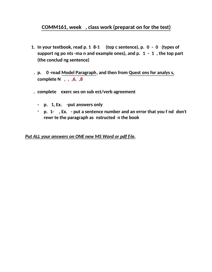 COMM 161 Week 5 Class Work - Test Preparation
