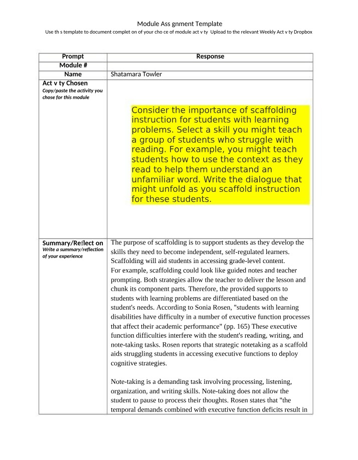 Weekly Activity 2 for Towler