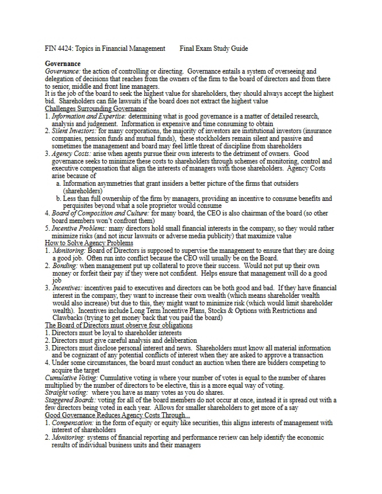 Study Guide for the Financial Management Final Exam