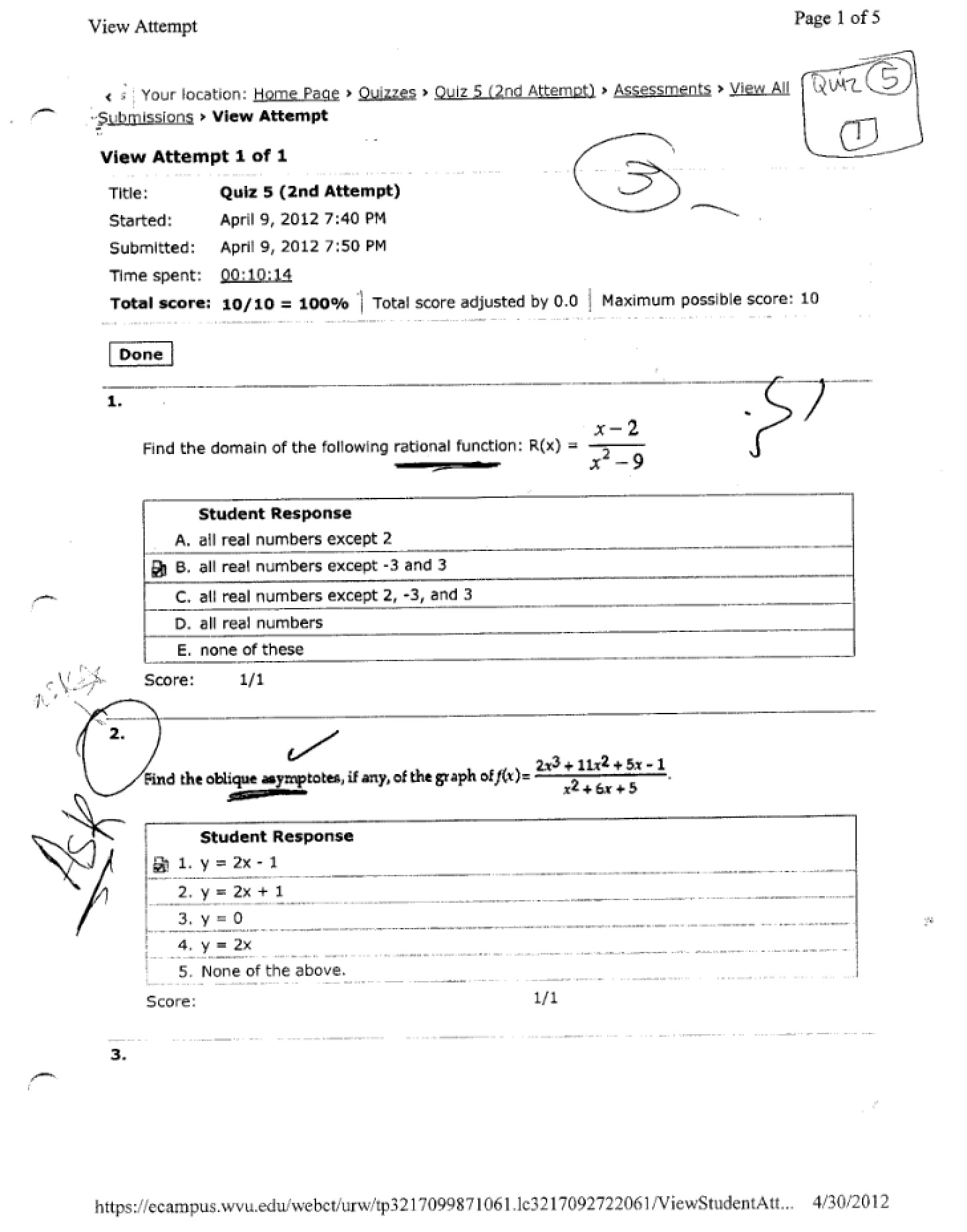 Quiz Number Five