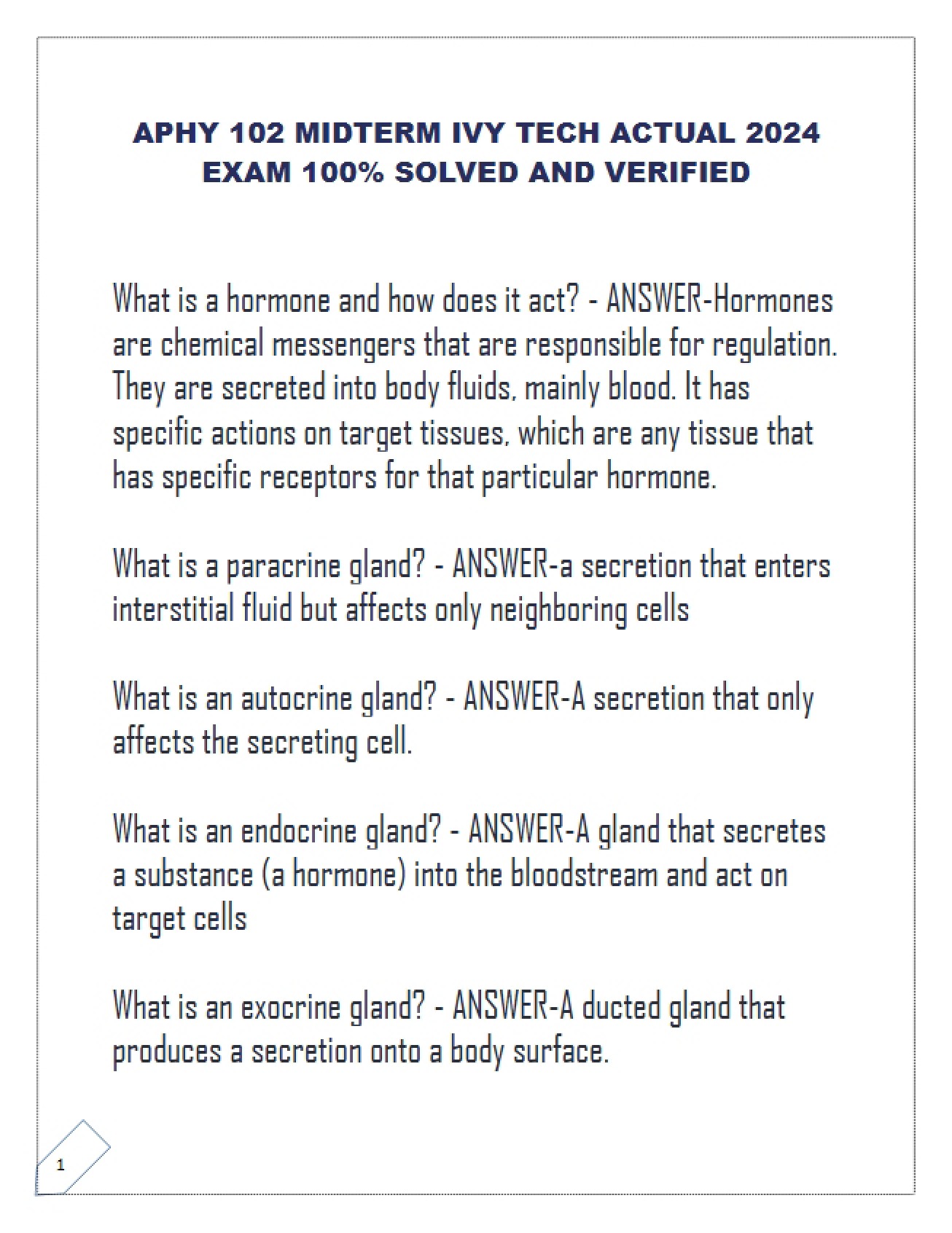 Midterm Examination for Anatomy and Physiology