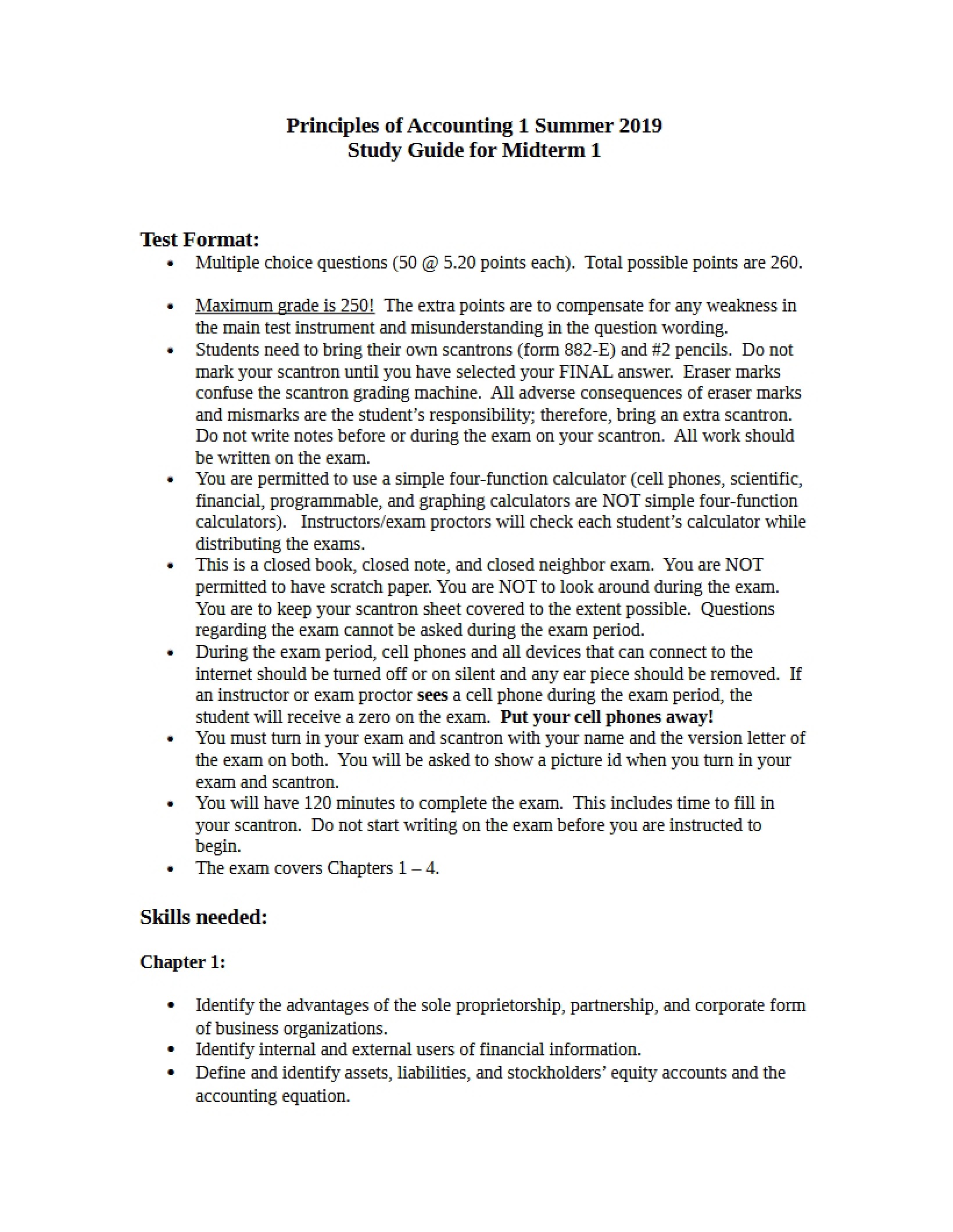 Summer 2019 Midterm One Study Guide