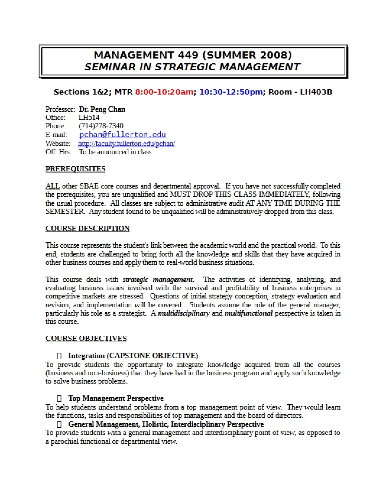 Strategic Management Seminar Syllabus