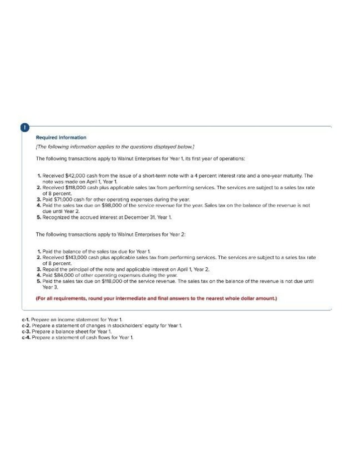 Year 1 Financial Statement Preparation for Walnut Enterprises