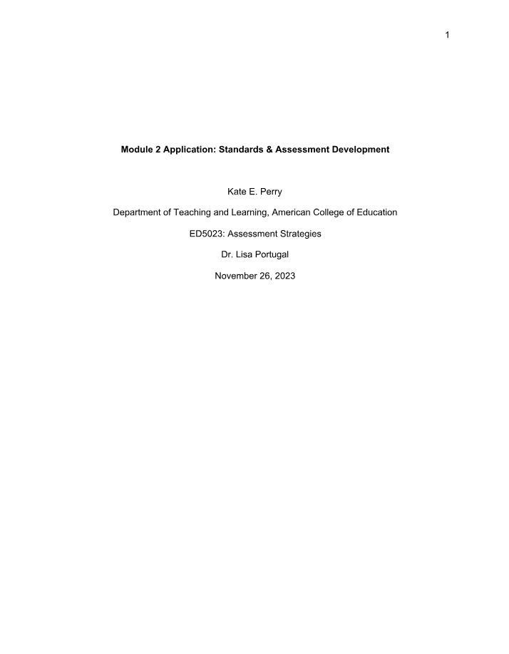 Standards & Assessment Development - Module 2 Application
