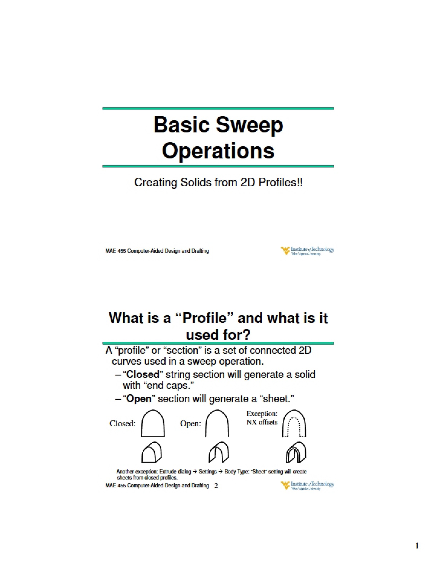 Operations for Basic Sweeps