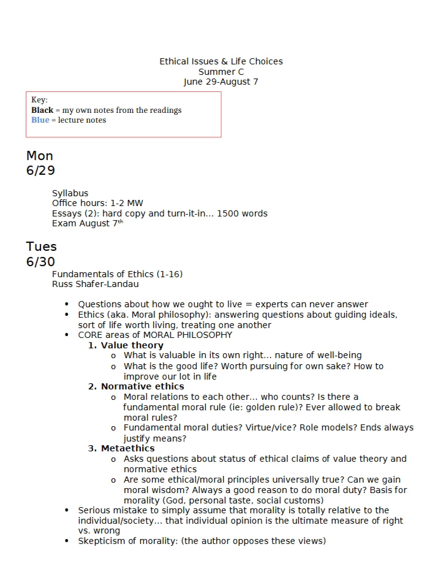 Ethical Issues Course Notes