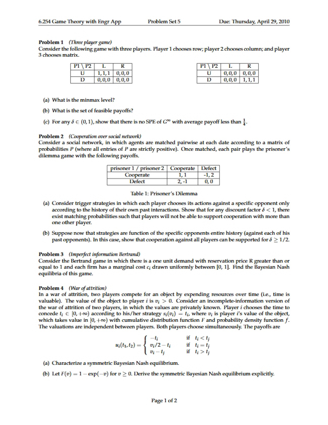 Fifth Problem Set