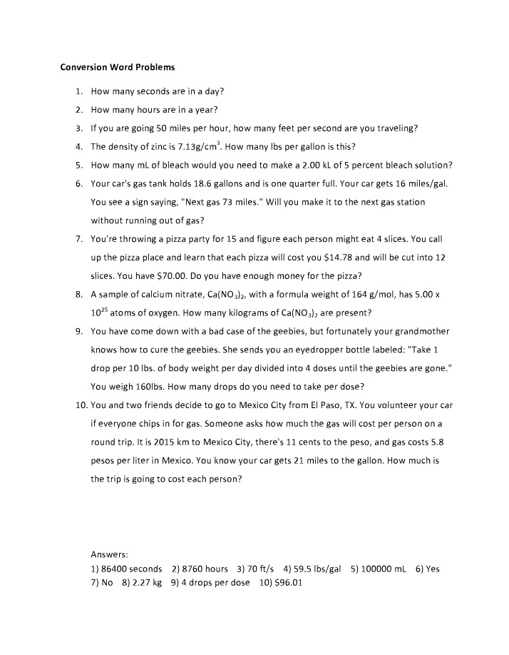 Word Problems on Conversion
