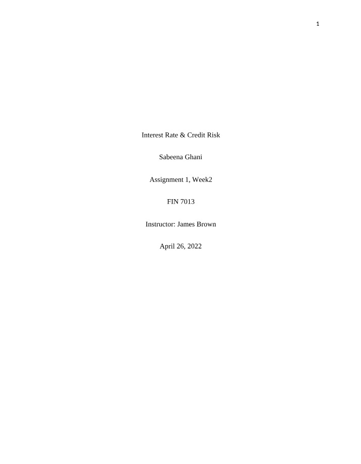 Interest Rate and Credit Risk - Week 2 Assignment 1