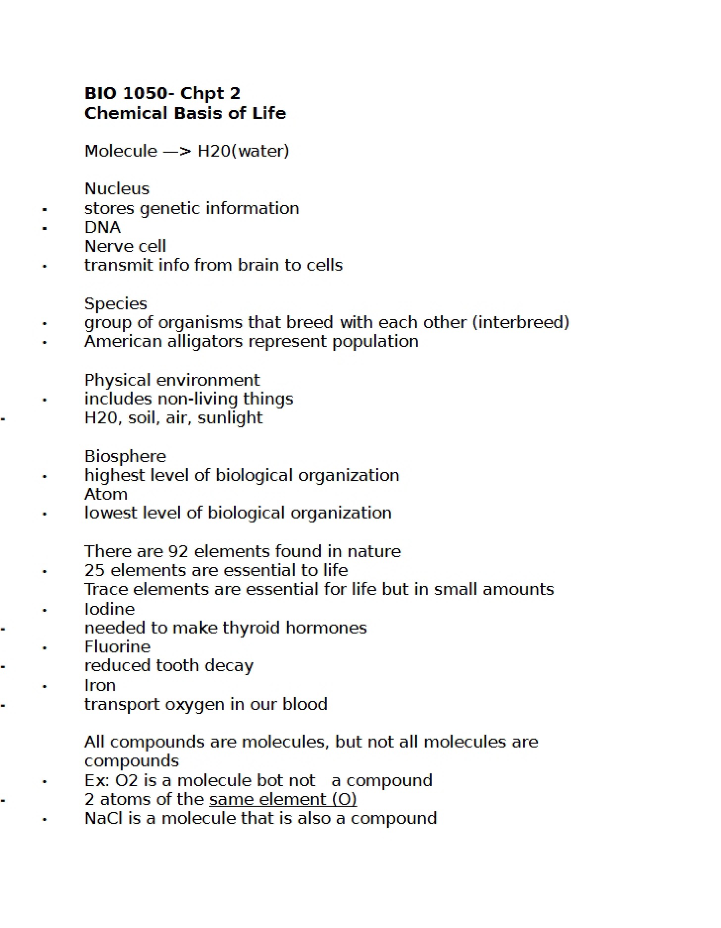 Life's Chemical Basis