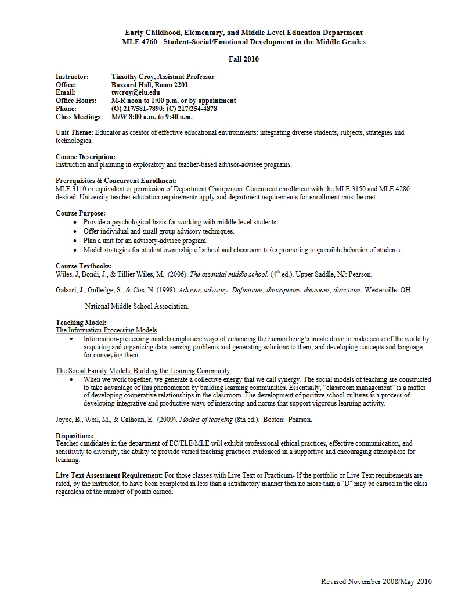 Croy Syllabus for Student Social-Emotional Development