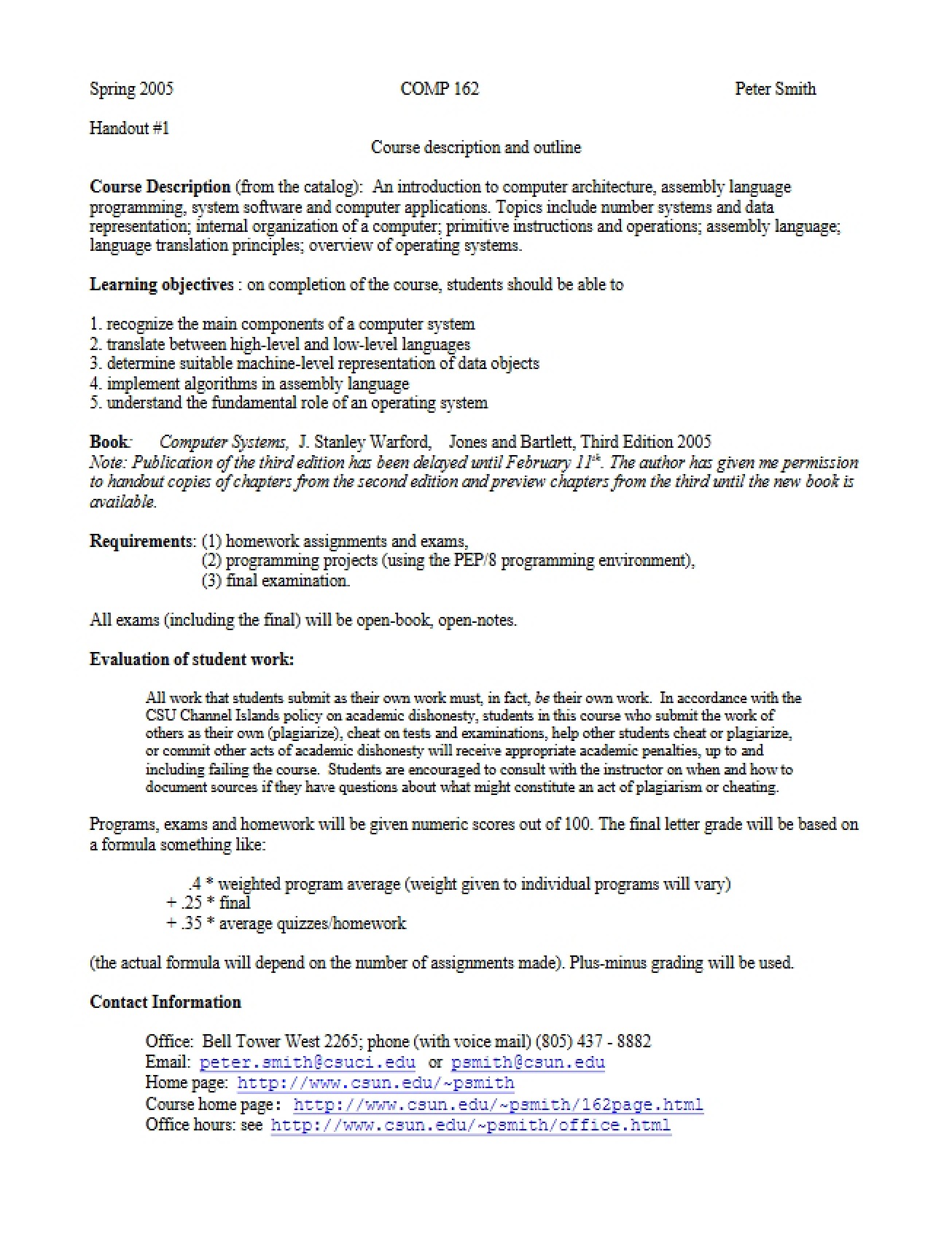 COMP 162 Course Syllabus