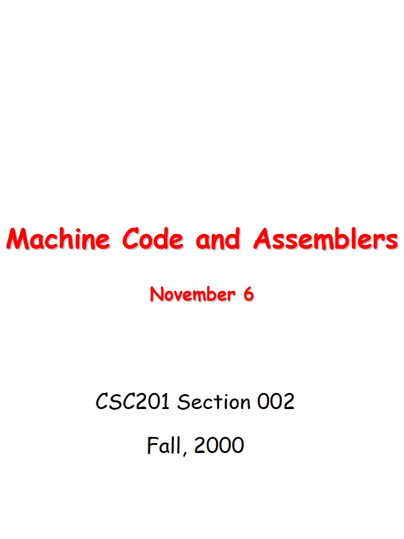 Assemblers and Machine Code