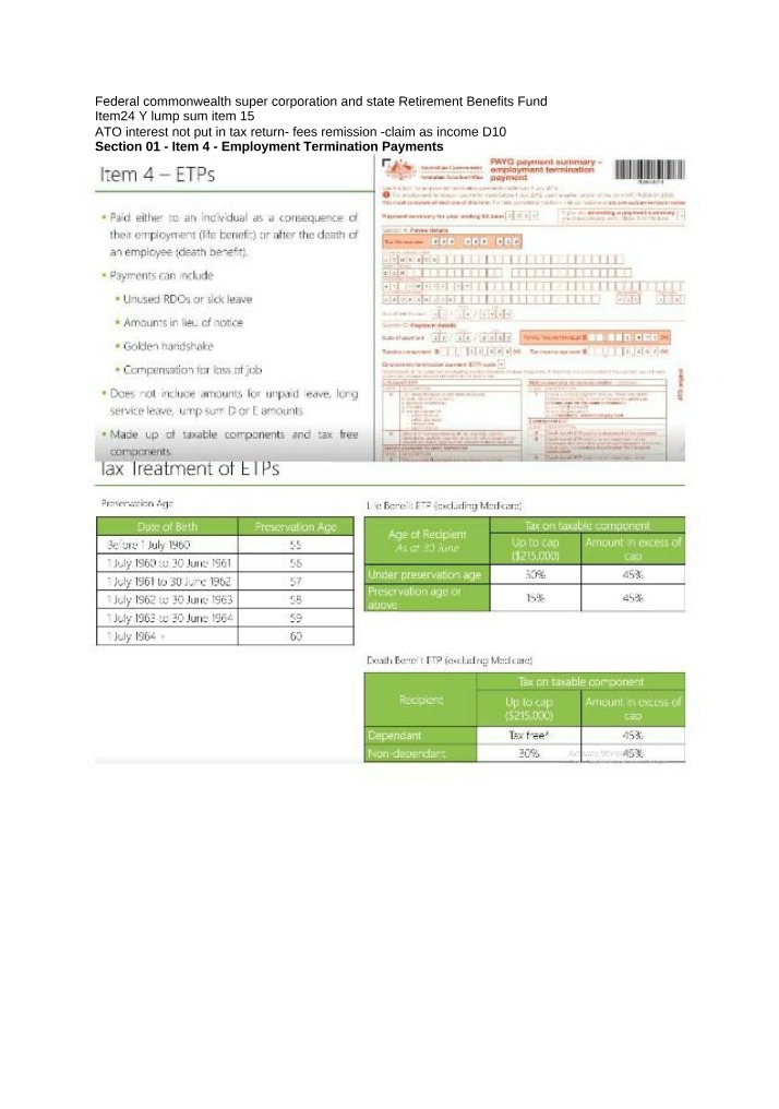 Tax Treatment for ETPs and Superannuation