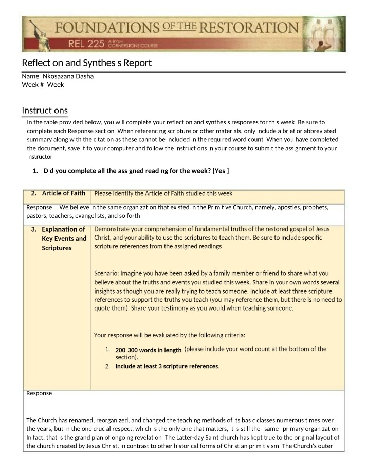Week 7 - Reflection and Synthesis Report