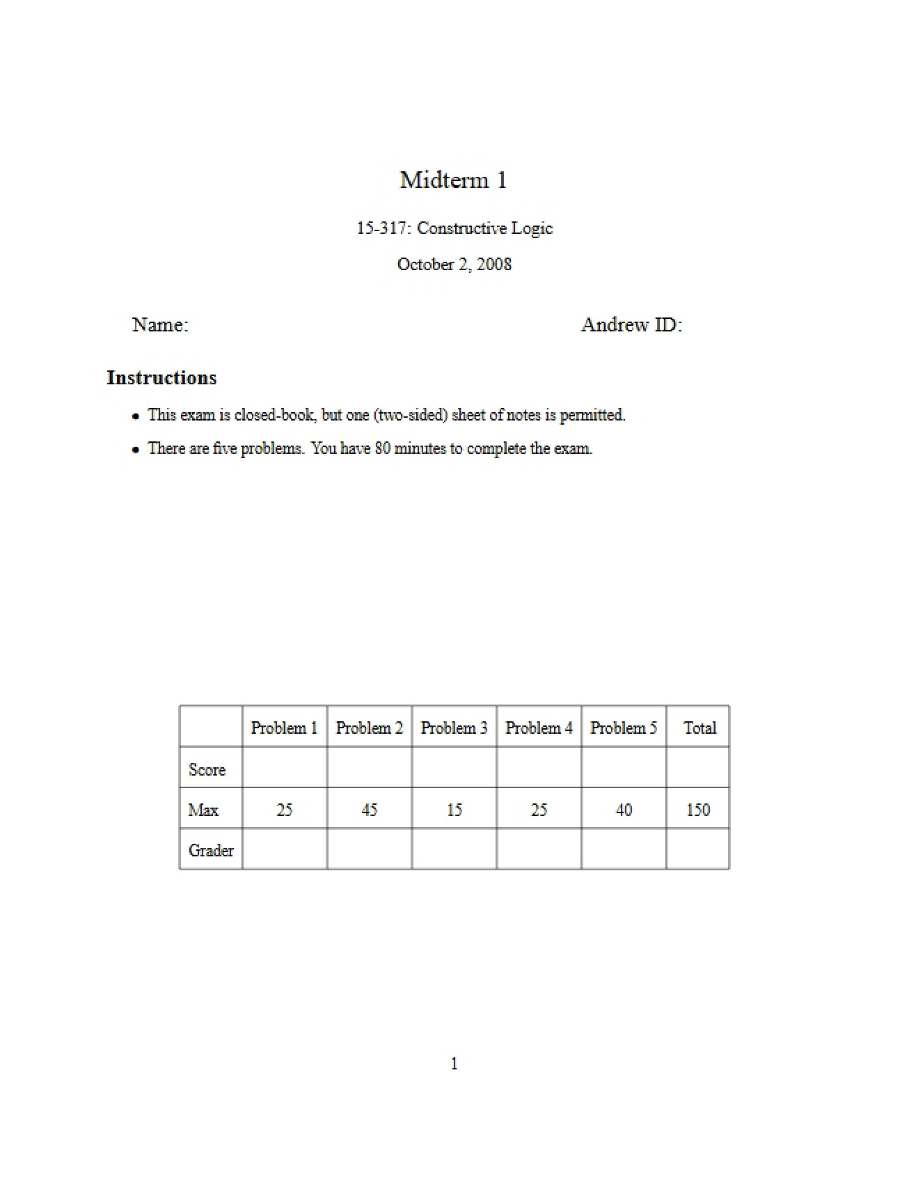 Constructive Logic Exam