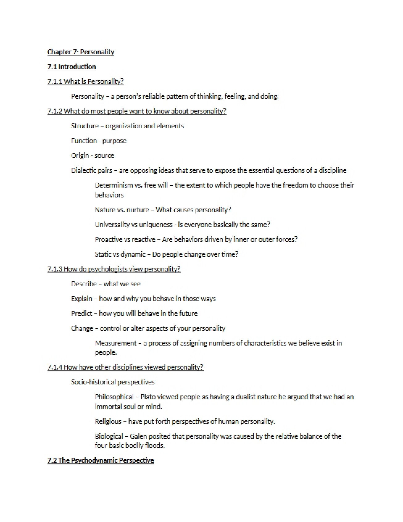 Personality Chapter Seven