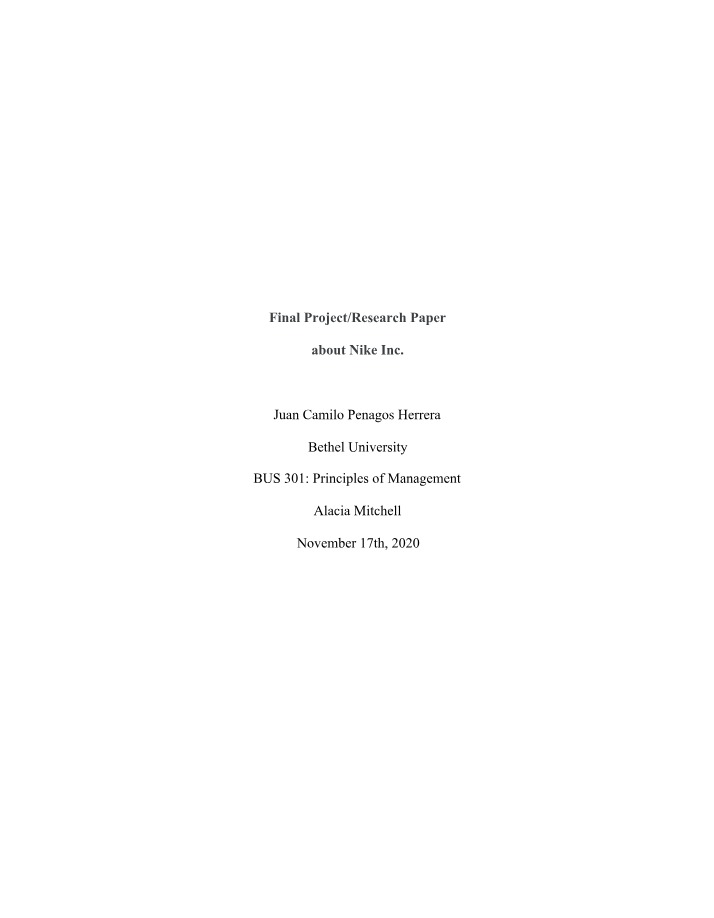 BUS 301 Final Paper - Juan Penagos