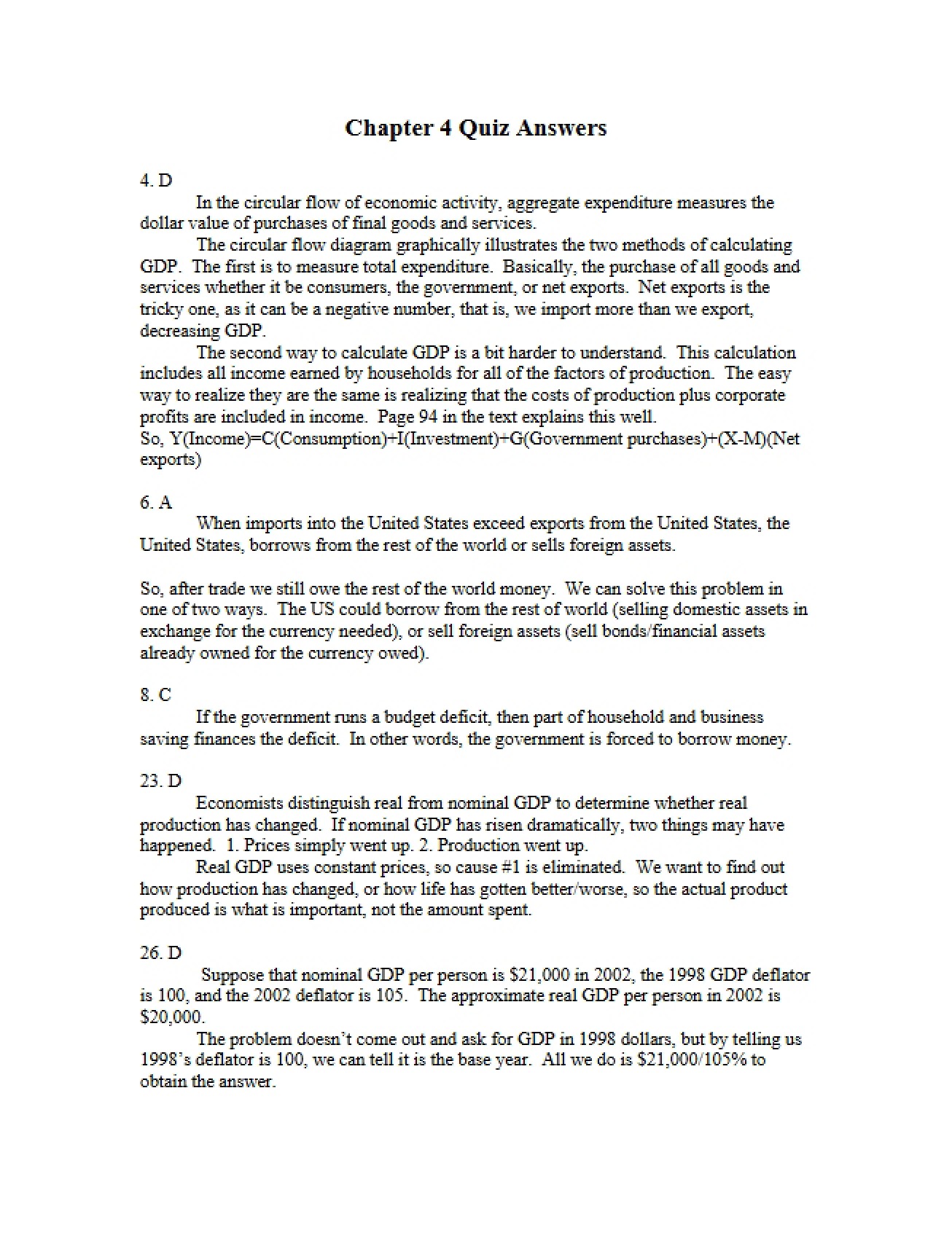 Answers to the Macroeconomics Quiz