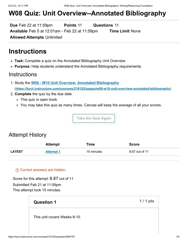 W08 Quiz - Annotated Bibliography Unit Overview