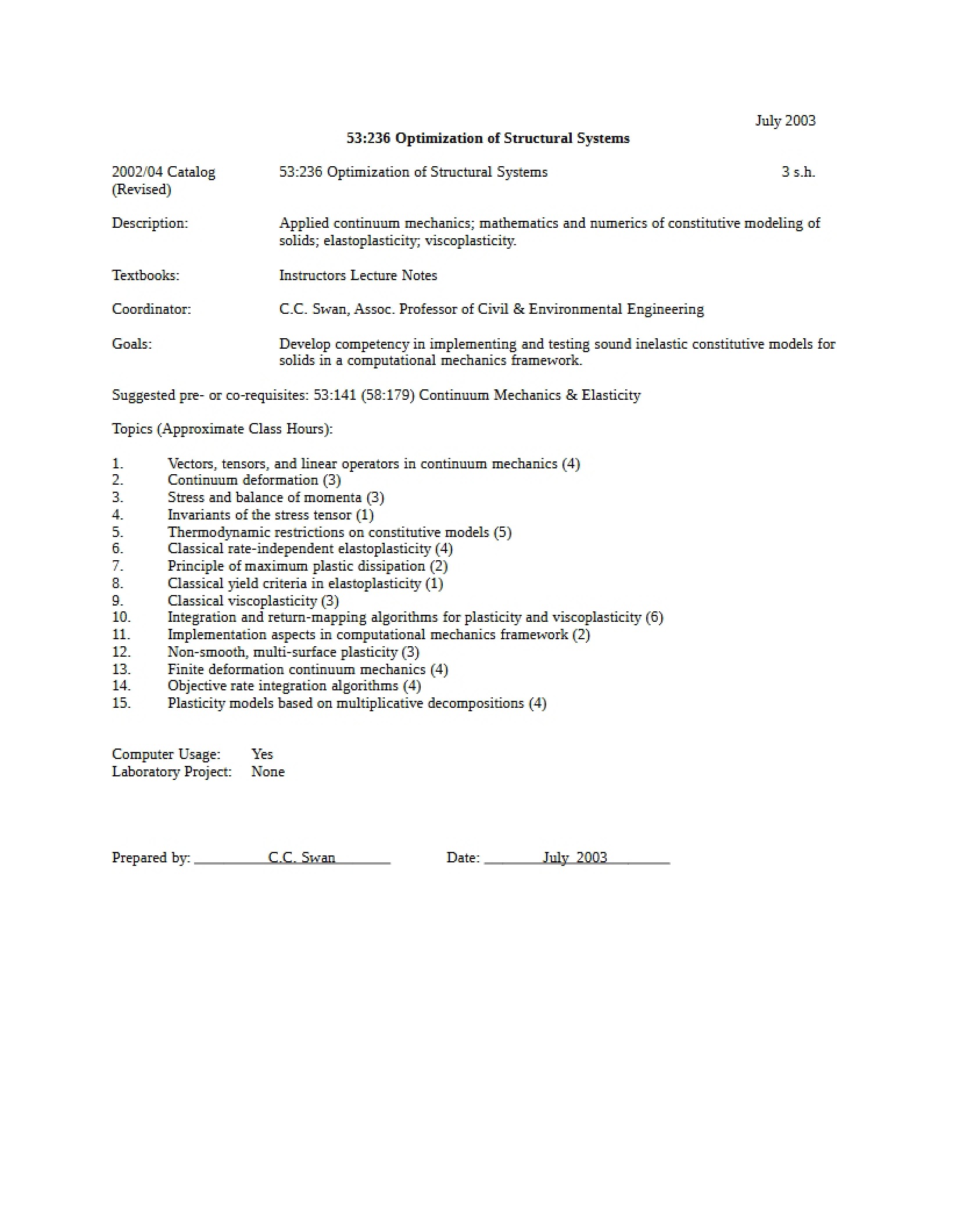 Structural Systems Optimization