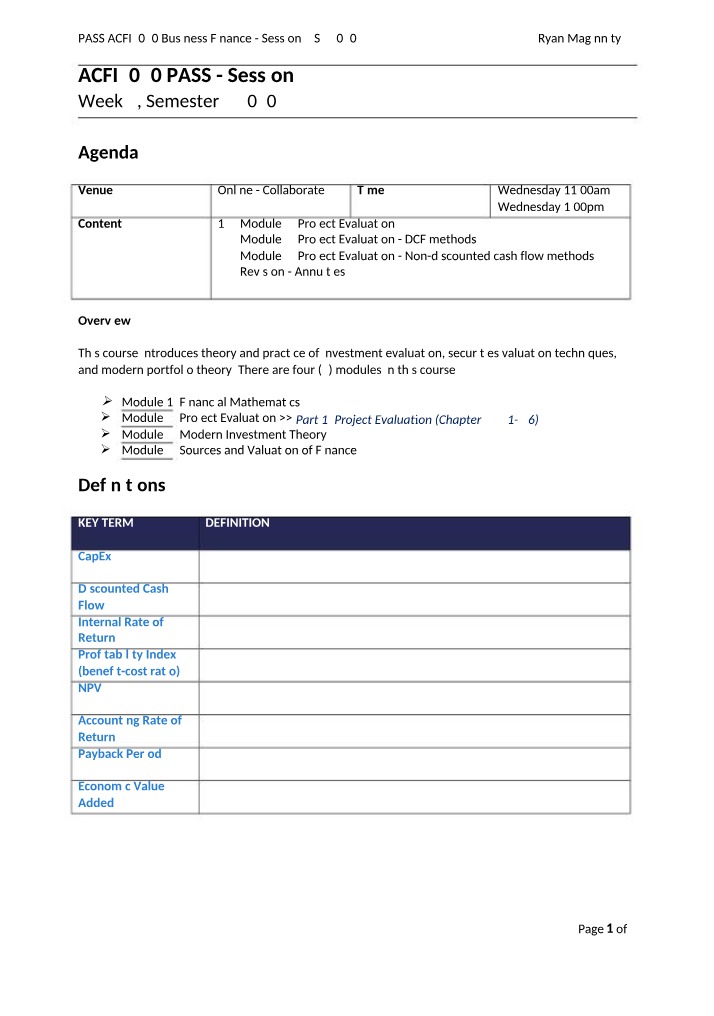 Session 4 - ACFI2070 Business Finance