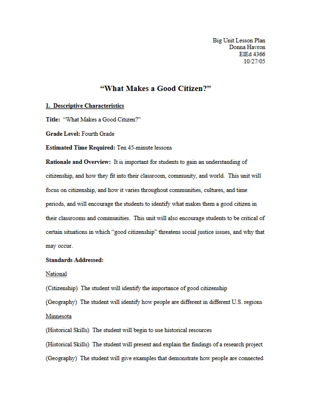 Lesson Plan for Big Unit