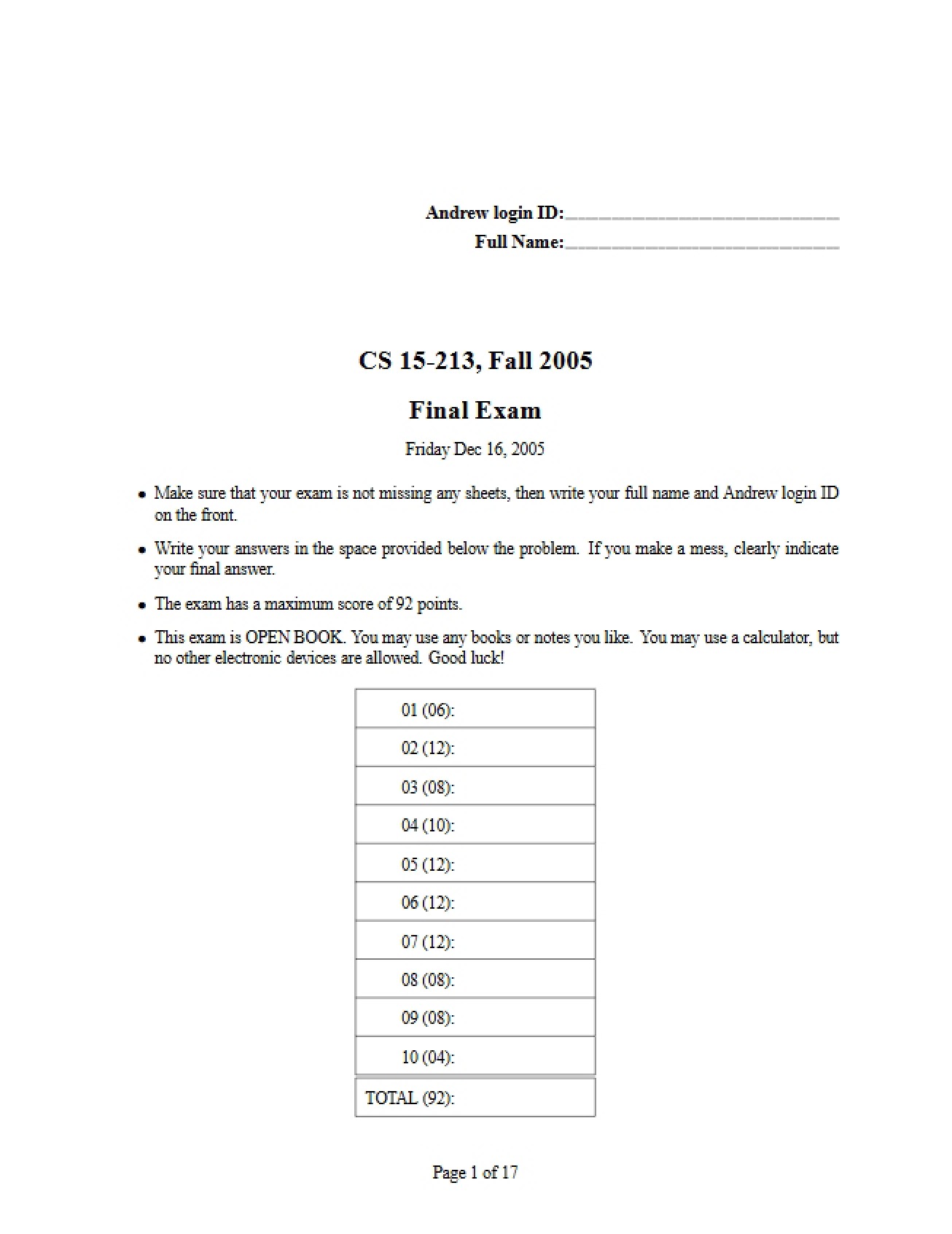 Sixteenth Examination