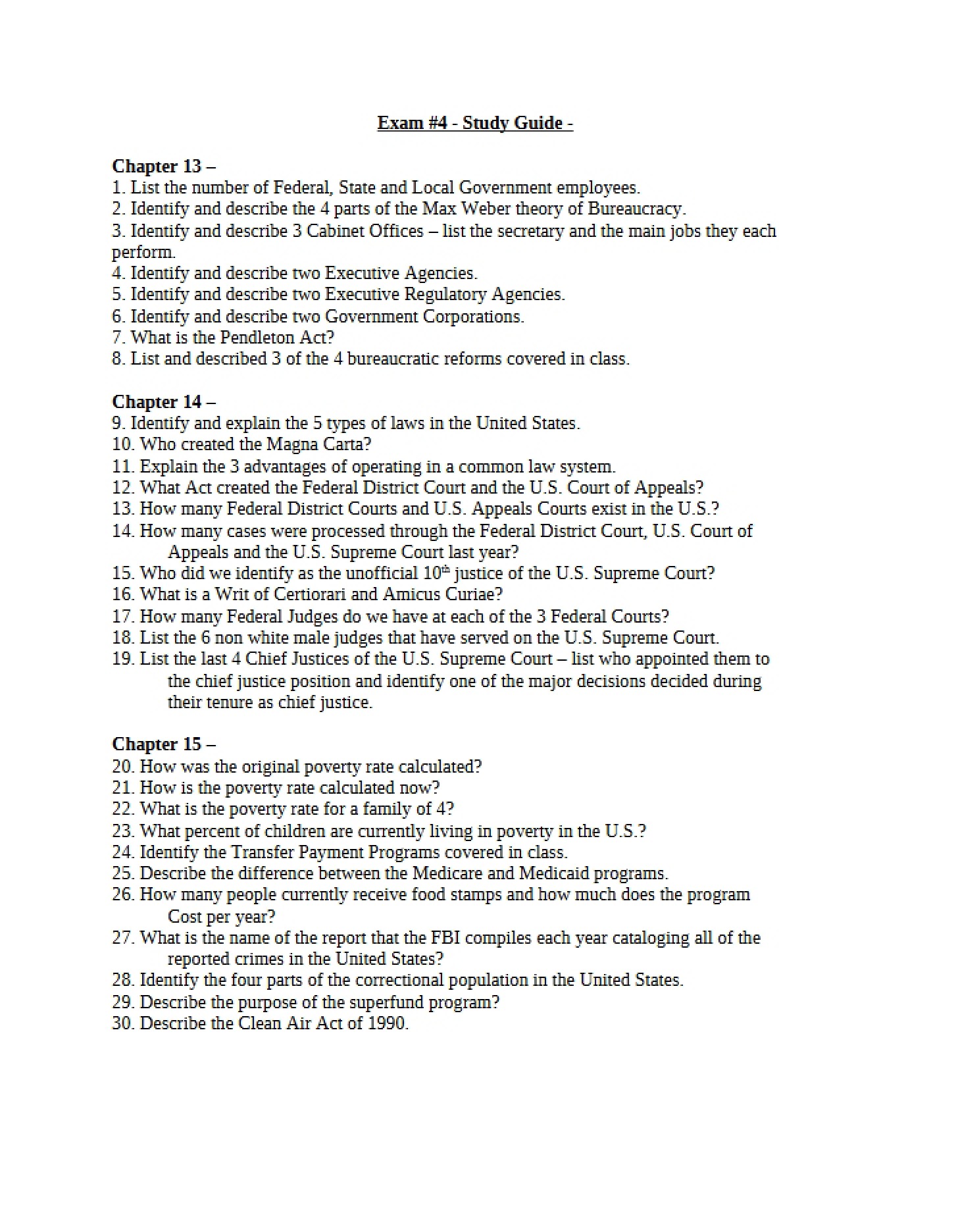 Study Guide Exam Four