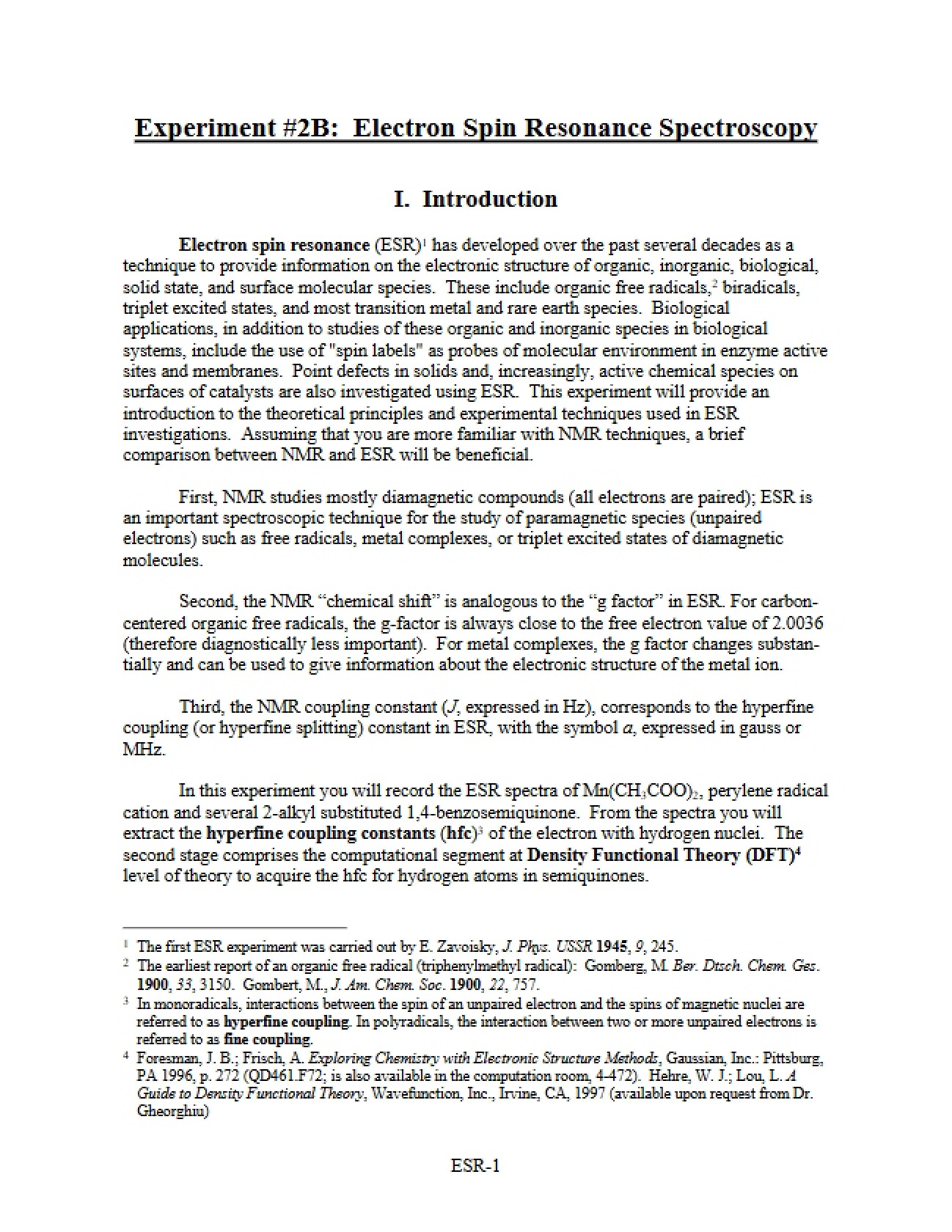 Spectroscopy: Electron Spin Resonance