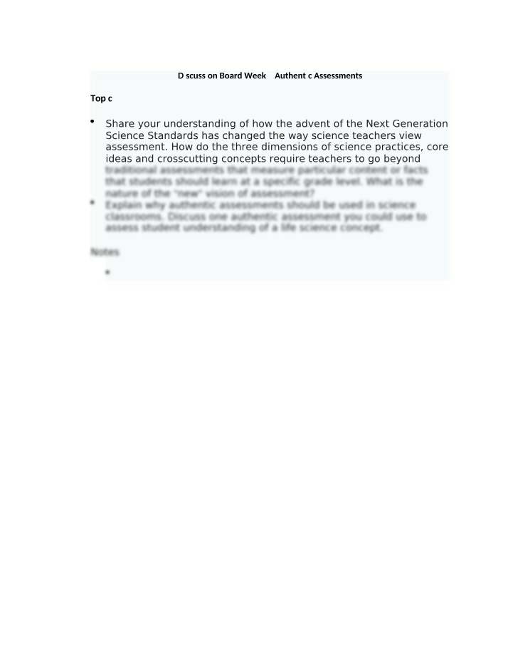Week 5 Discussion Board - Authentic Assessments