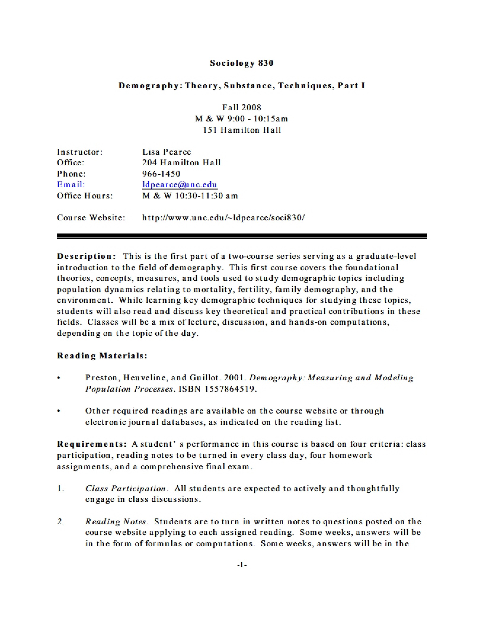 Demography Course Syllabus