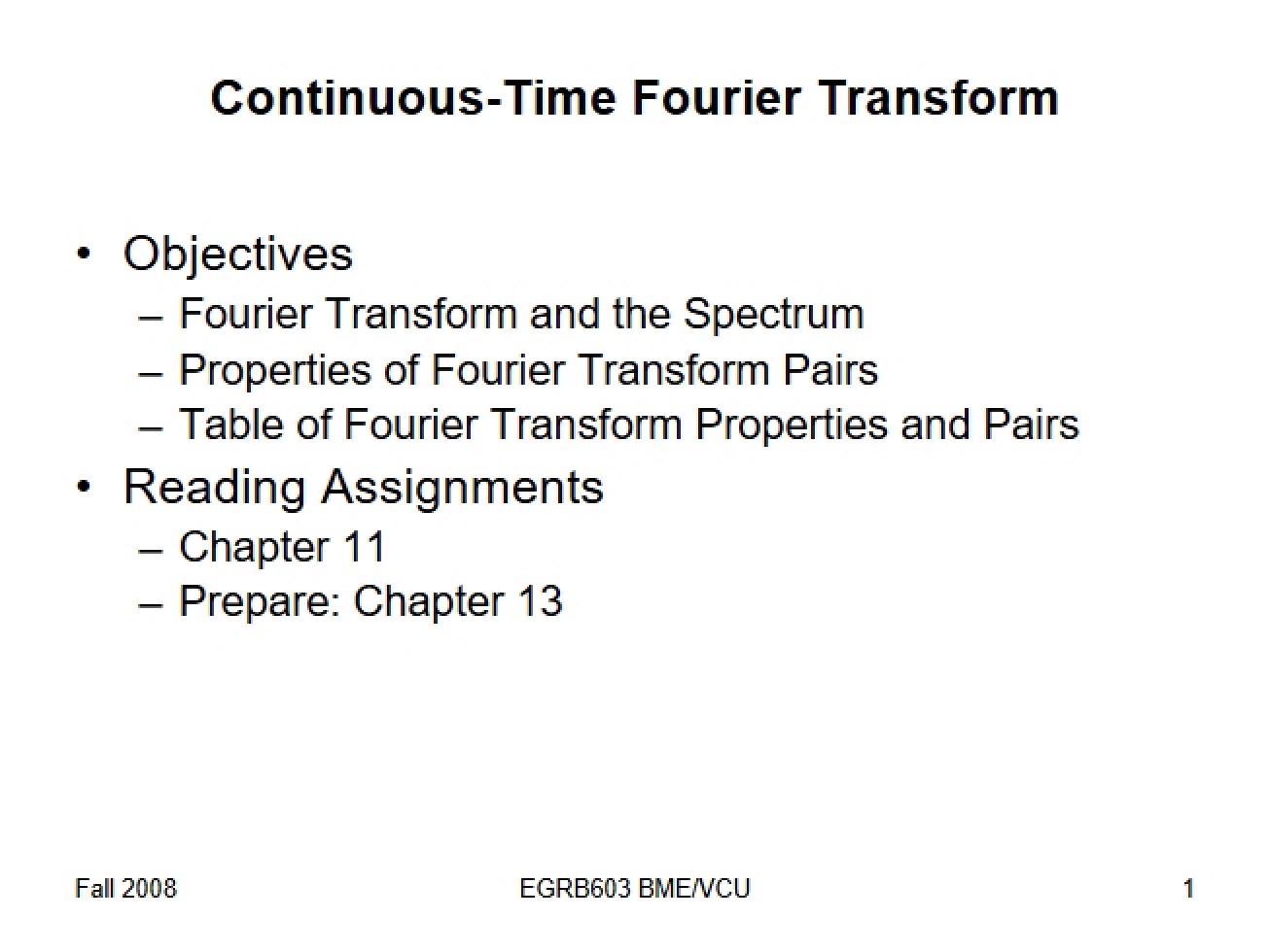 Lecture 11 Continuous Time Fourier Transform