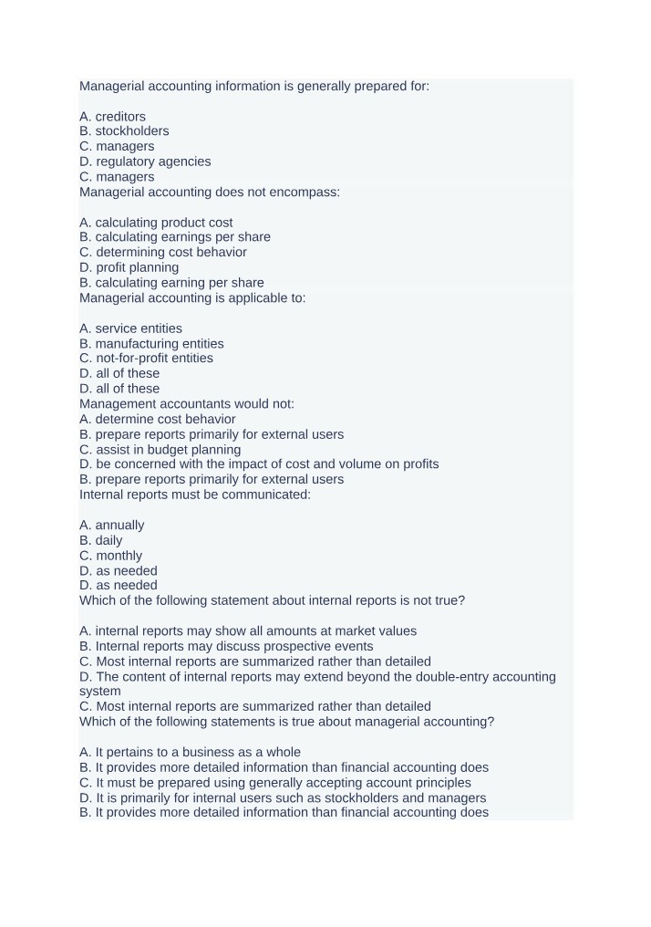 Concepts, Reporting, and Applications in Managerial Accounting