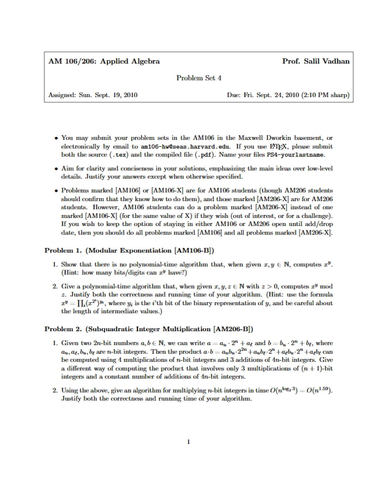 Fourth Problem Set for Applied Algebra