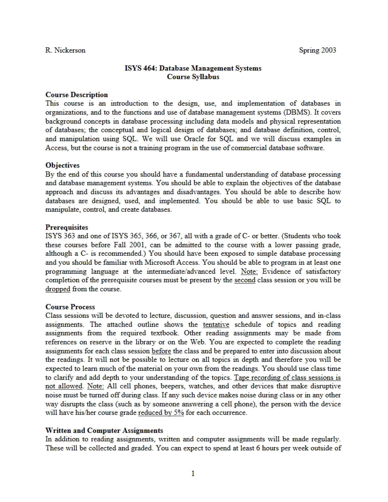 DBMS Course Syllabus