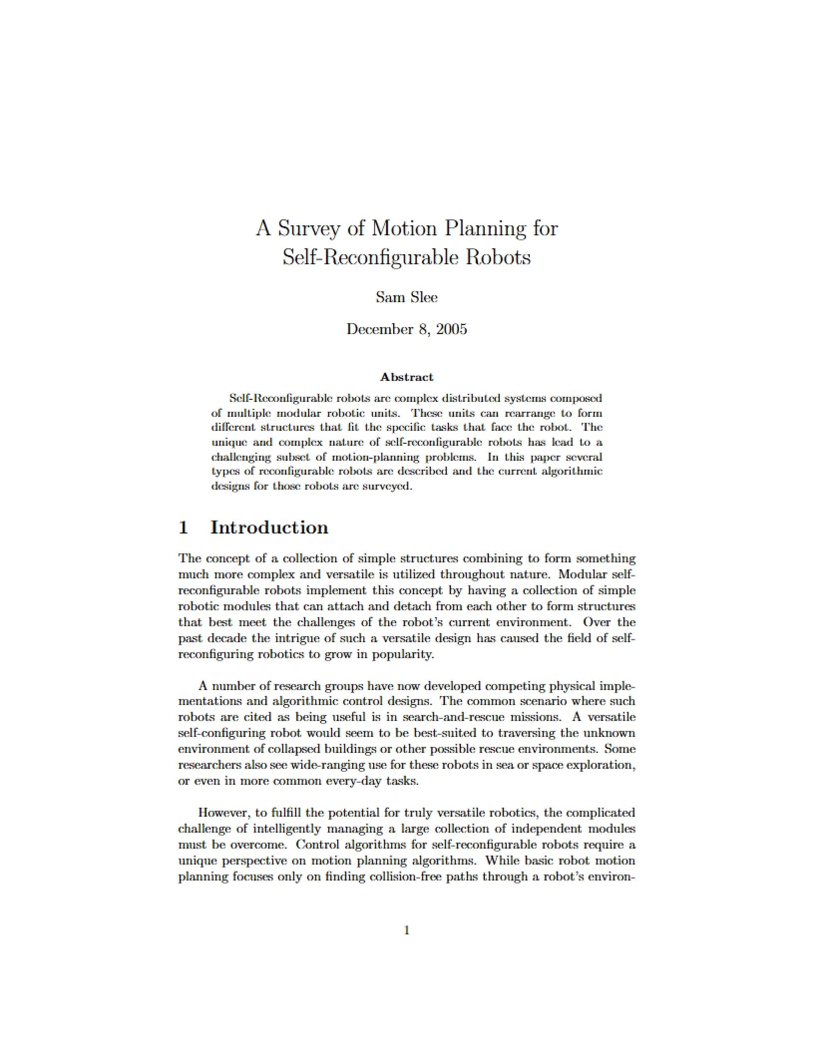 Motion Planning Survey for Self-Reconfigurable Robots