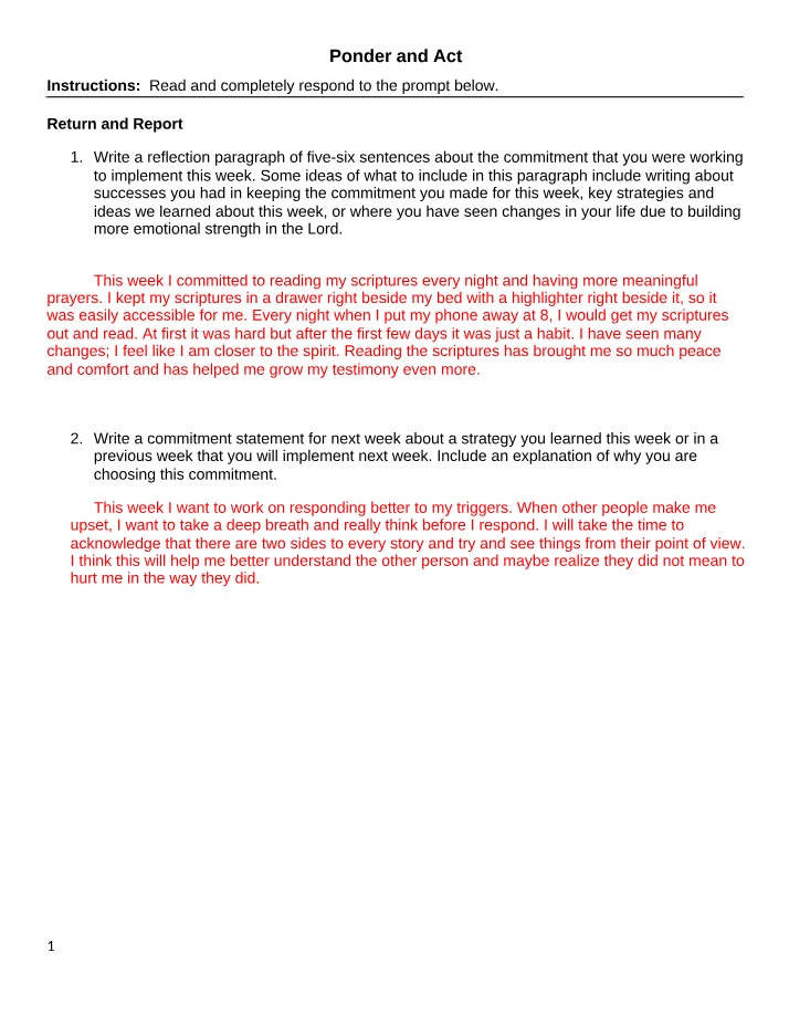 Reflections and Commitments on Building Emotional Strength