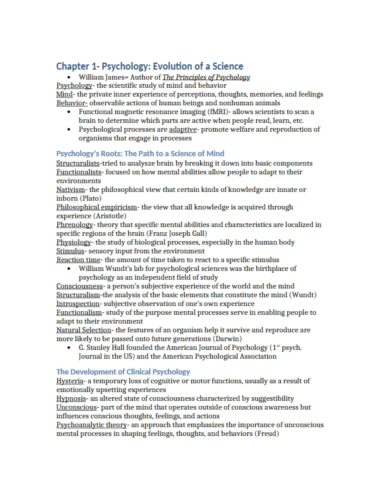 Intro to Psychology Chapter 1