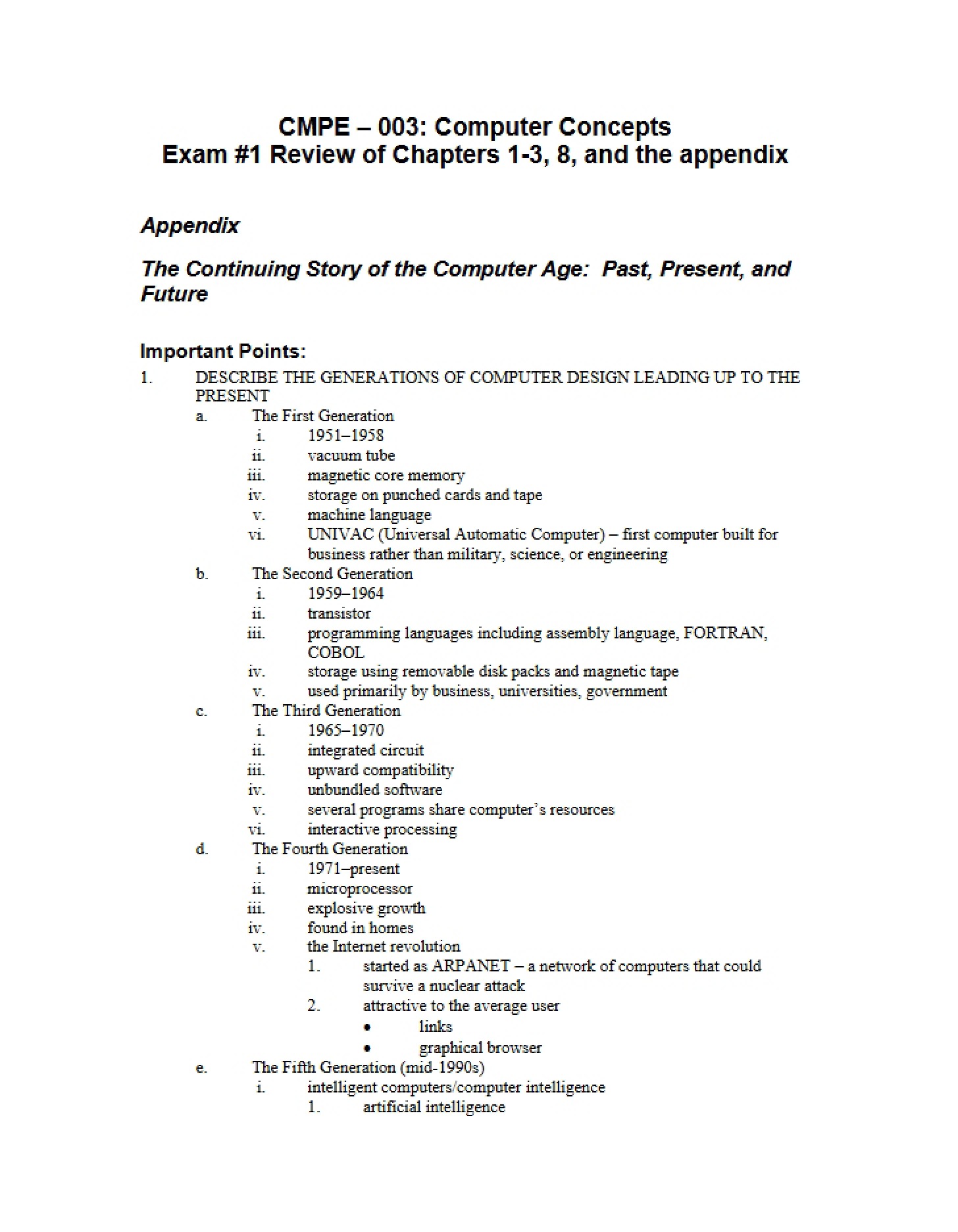 Exam One (CMPE 003)