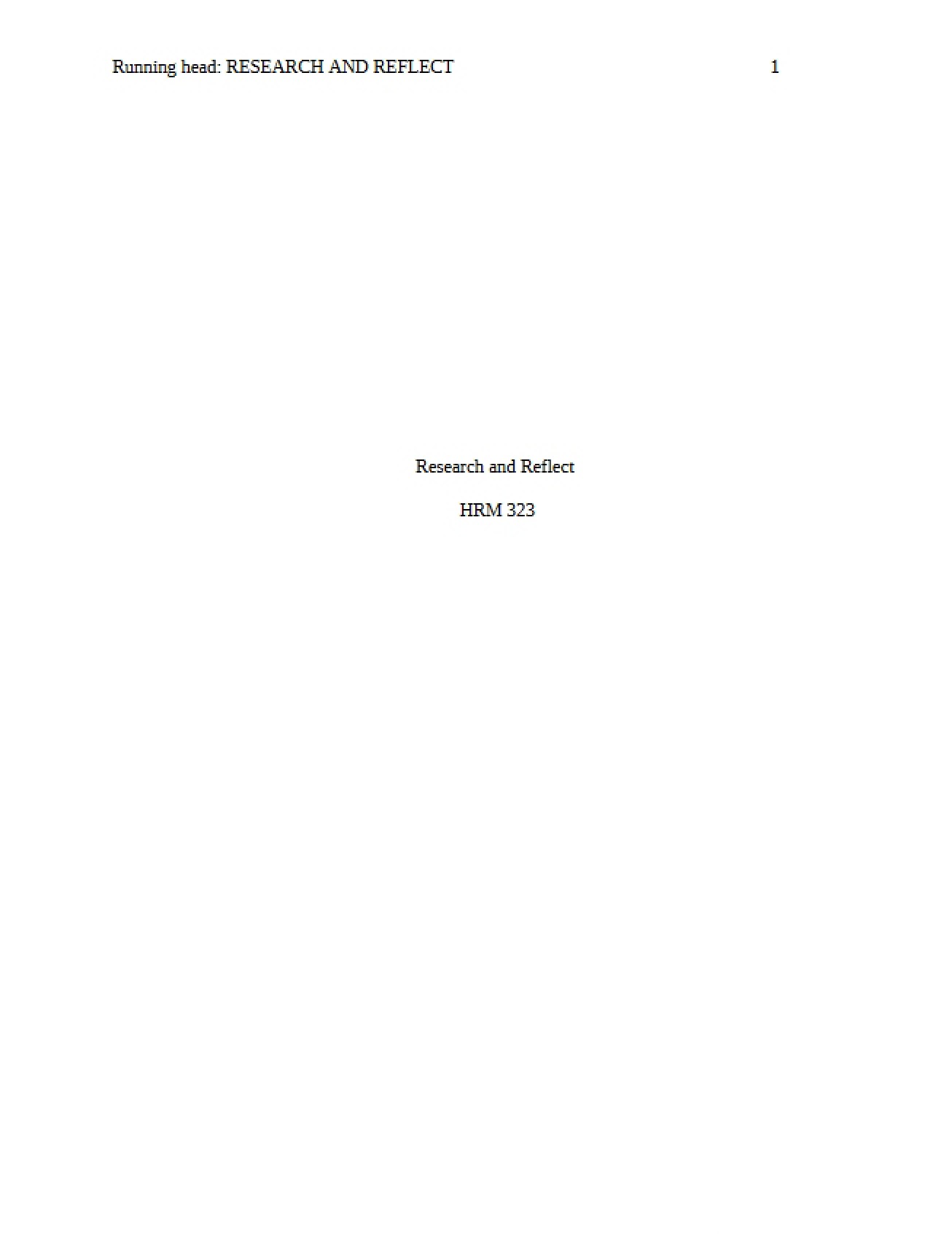 Research and Reflection Paper