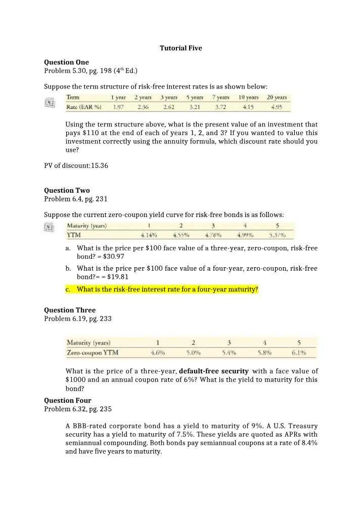 FINM1001 Tutorial 5