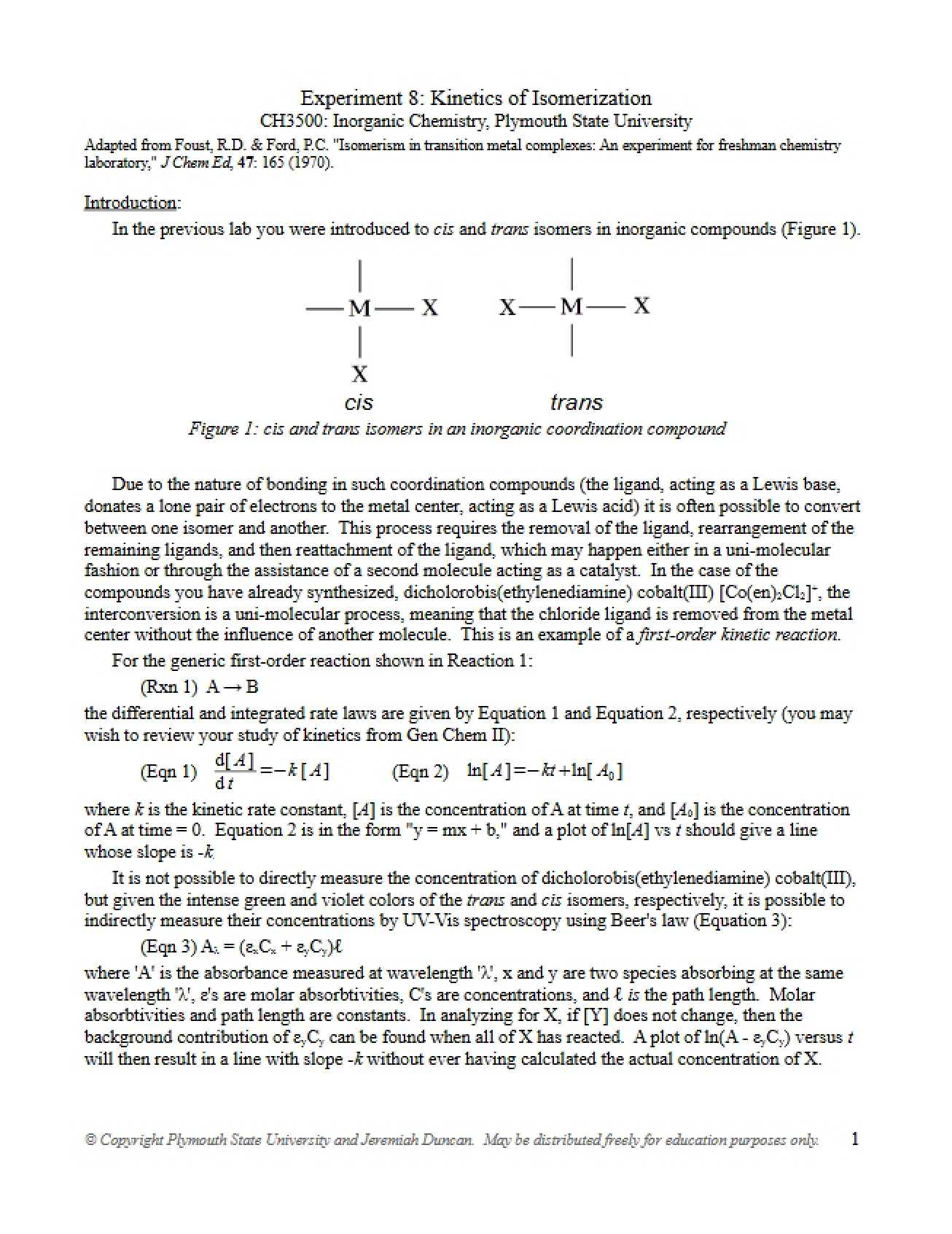 Examination of the Kinetics of Isomerization