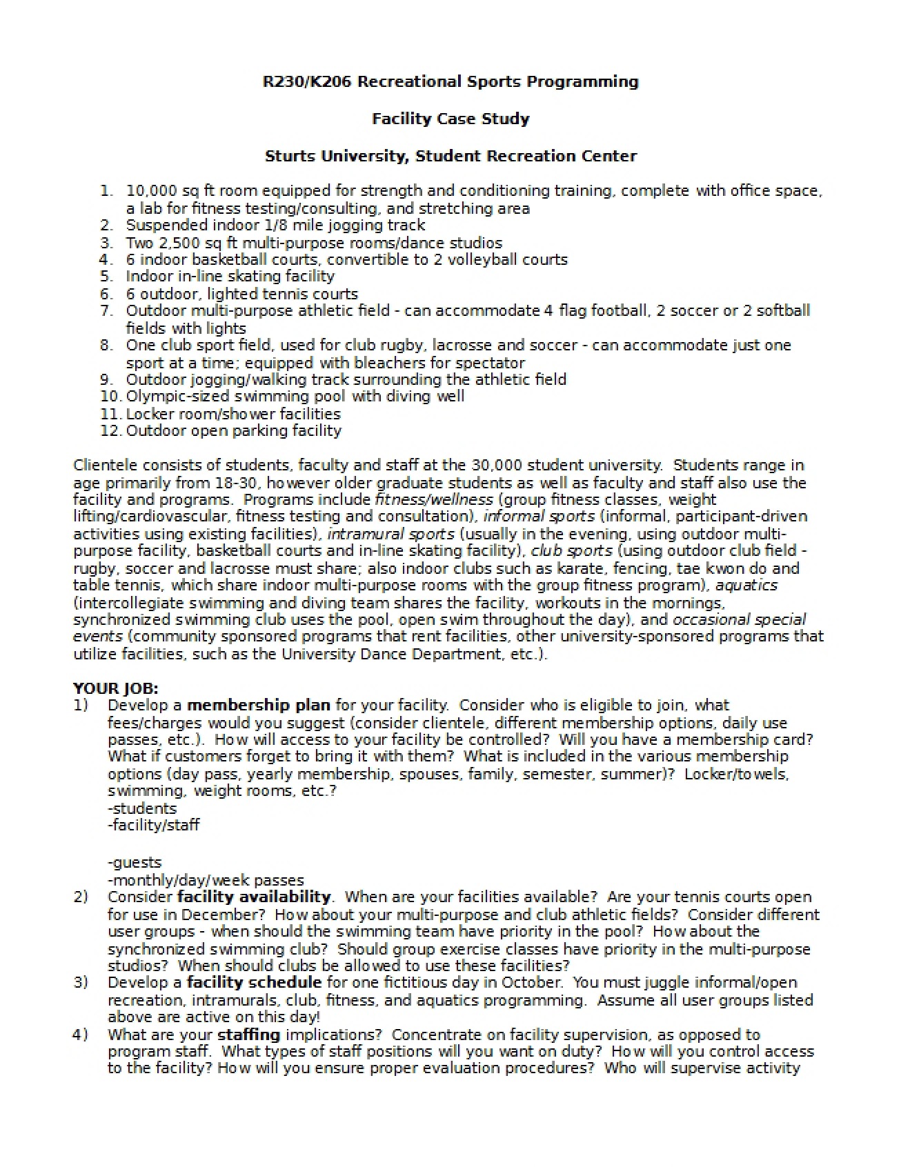 Facility Operations Case Analysis
