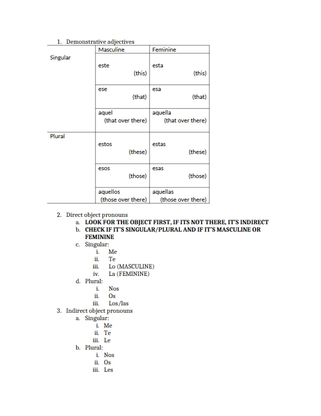 Spanish Language Notes