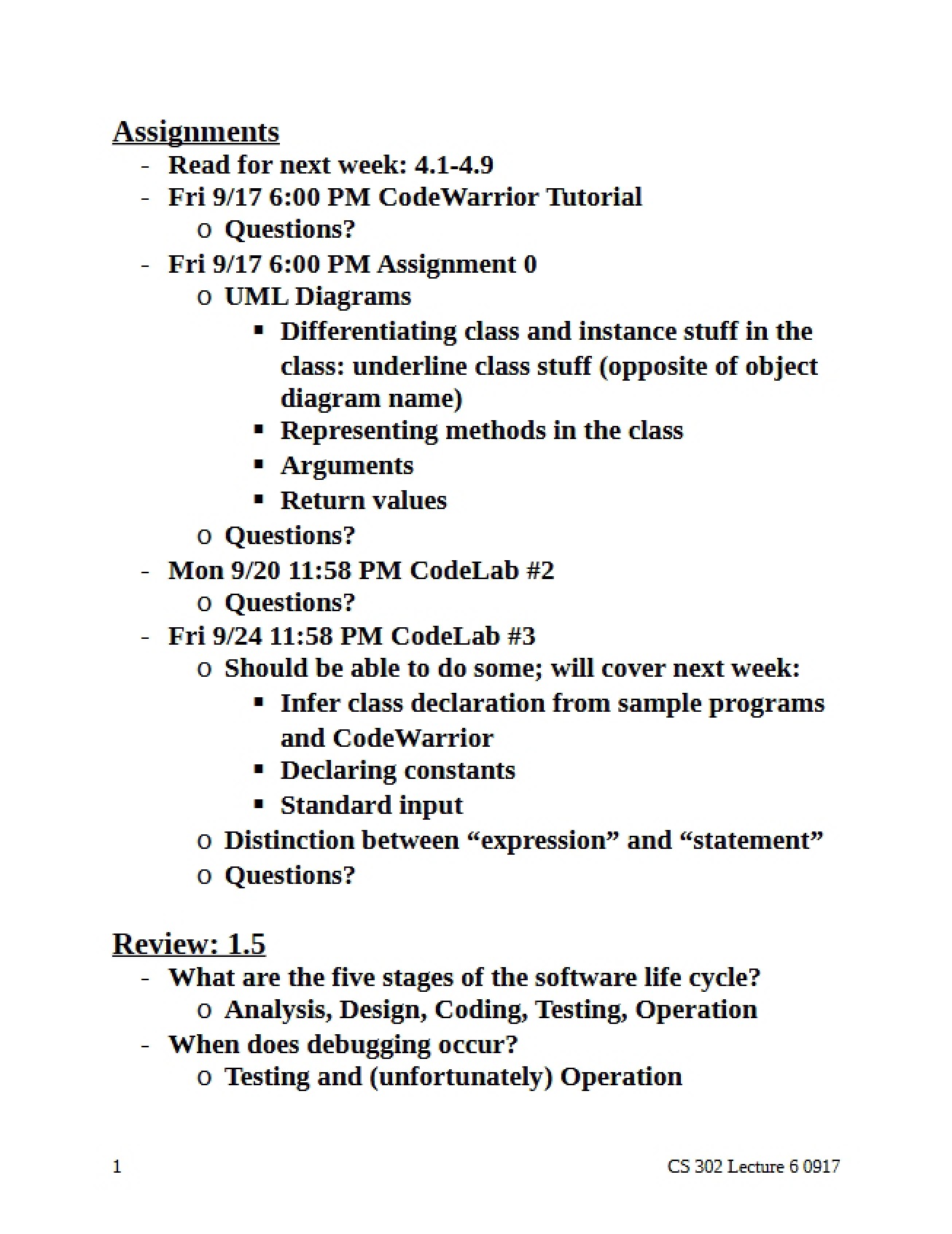 Lecture Notes CS 302